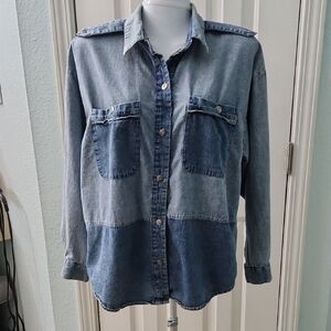 Two-Tone Denim Button-Up Shirt